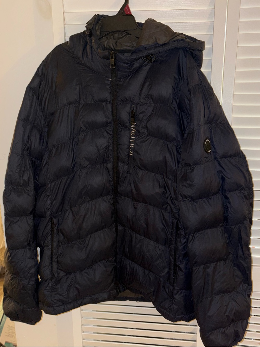 Nautica Men's Dark Navy Duck Down Quilted Puffer Jacket with Hood